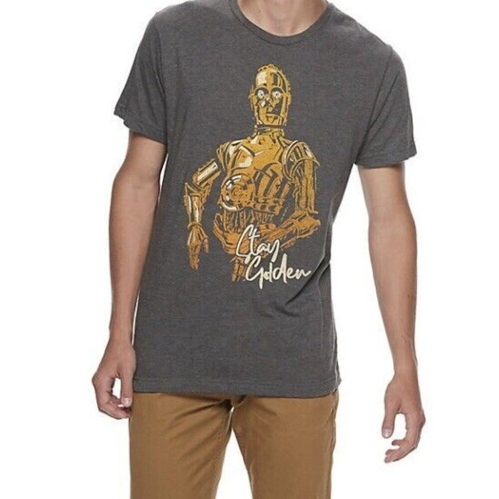 Star Wars C-3PO Stay Golden T-Shirt Men's 2XL Gray New Cotton Blend Short Sleeve